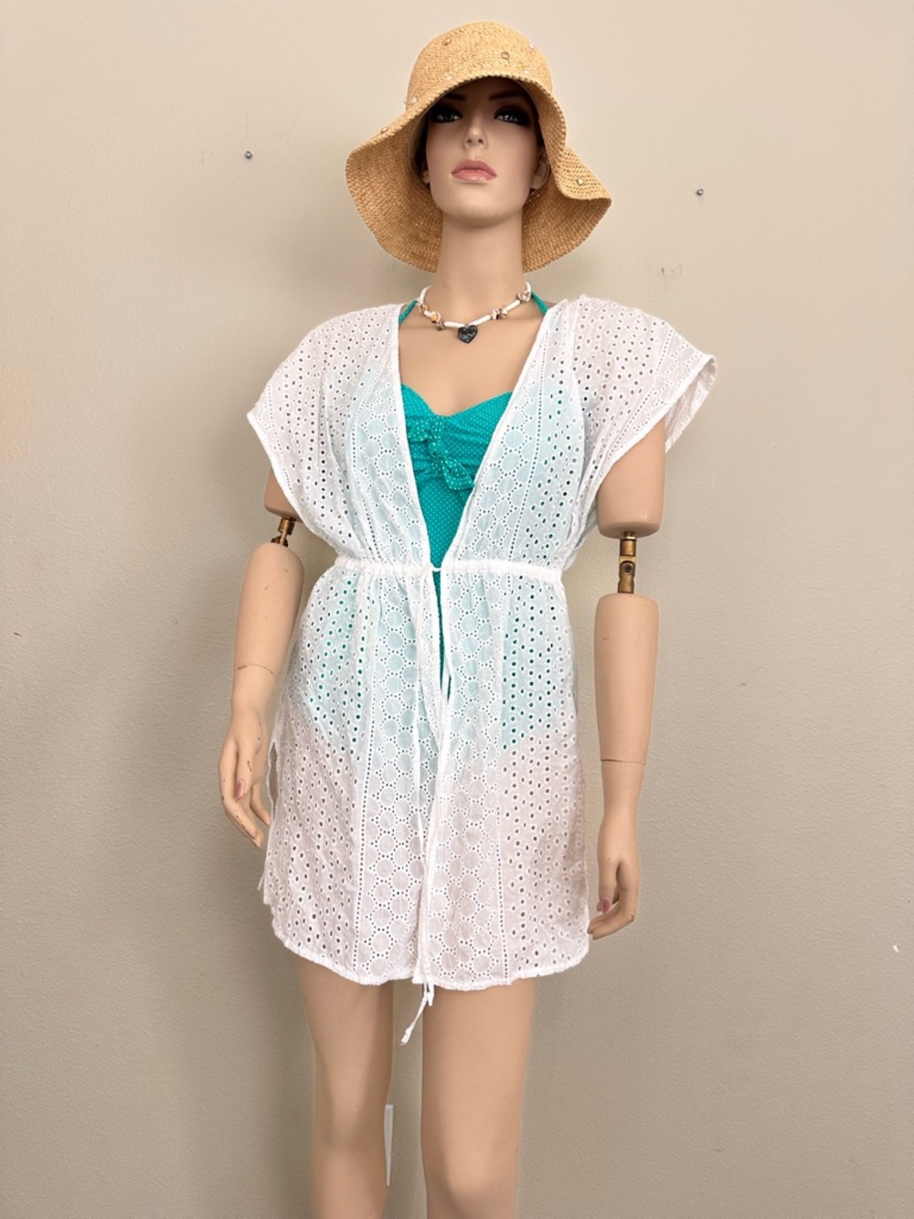 Kona Sol 100% Cotton White Eyelet Cover-Up